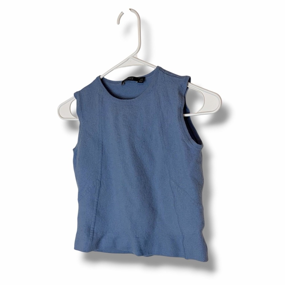 Carlisle Blue 100% Merino Wool Cropped Knit Top Size Medium